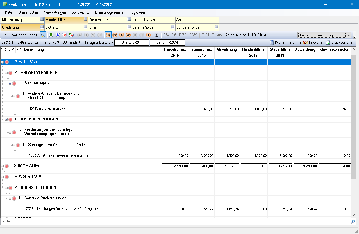 Rechnungswesen f�r Unternehmen - Rechnungswesen - Jahresabschluss - Bilanz am Bildschirm - �berleitungsrechnung