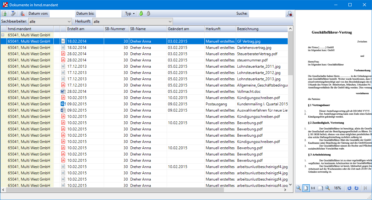 Dokumentenmanagement f�r Unternehmen - Organisation - DMS - Dokumenten�bersicht