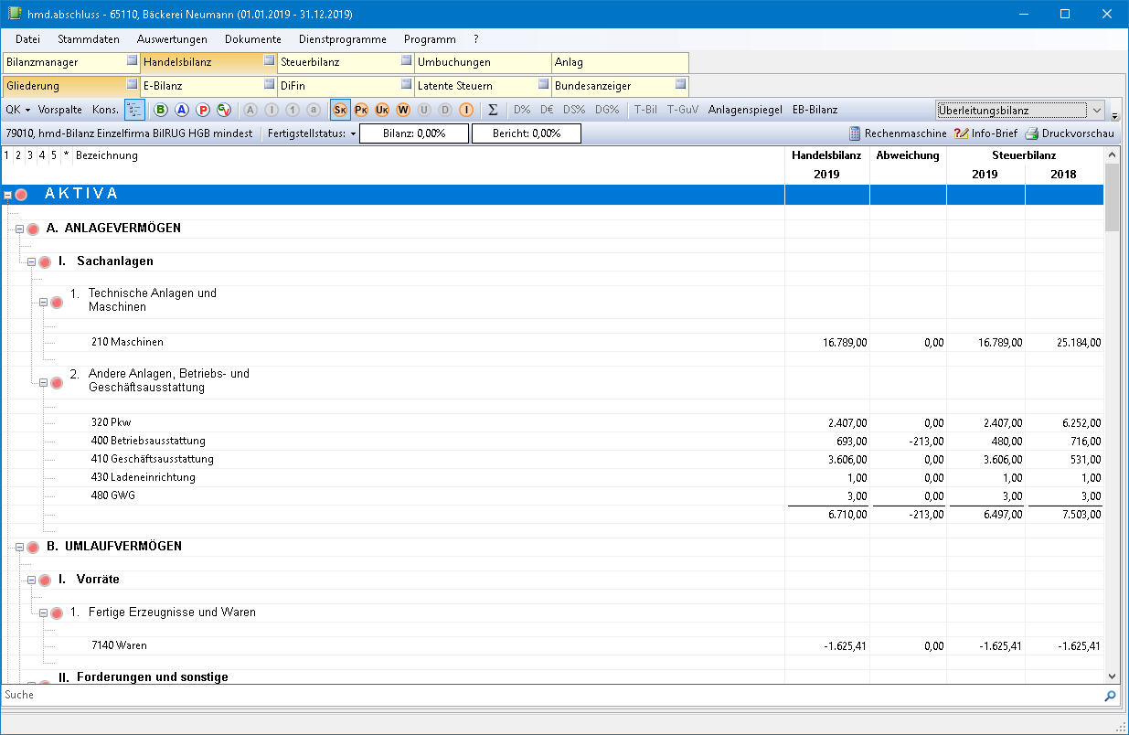 Rechnungswesen f�r Unternehmen - Rechnungswesen - Jahresabschluss - Bilanz am Bildschirm - �berleitungsbilanz