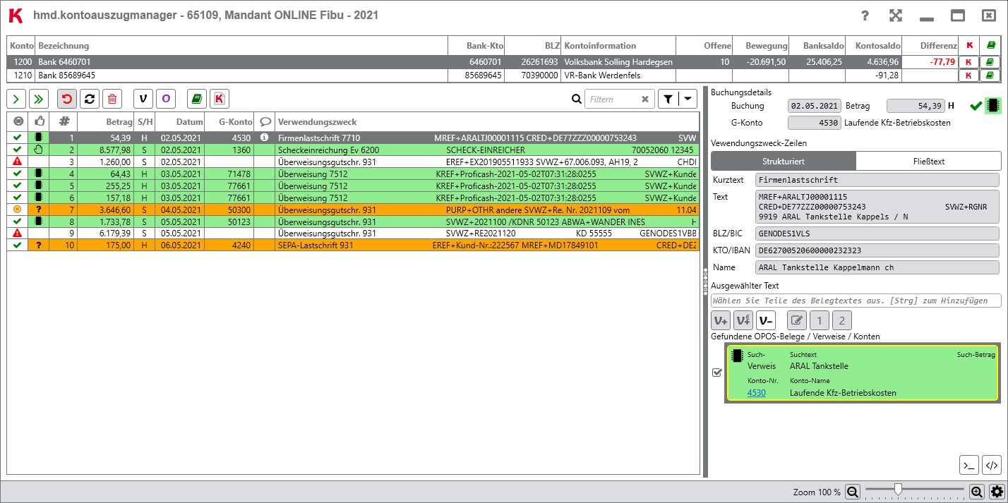 Rechnungswesen f�r Unternehmen - Finanzbuchhaltung - Kontoauszugsmanager - �bersicht
