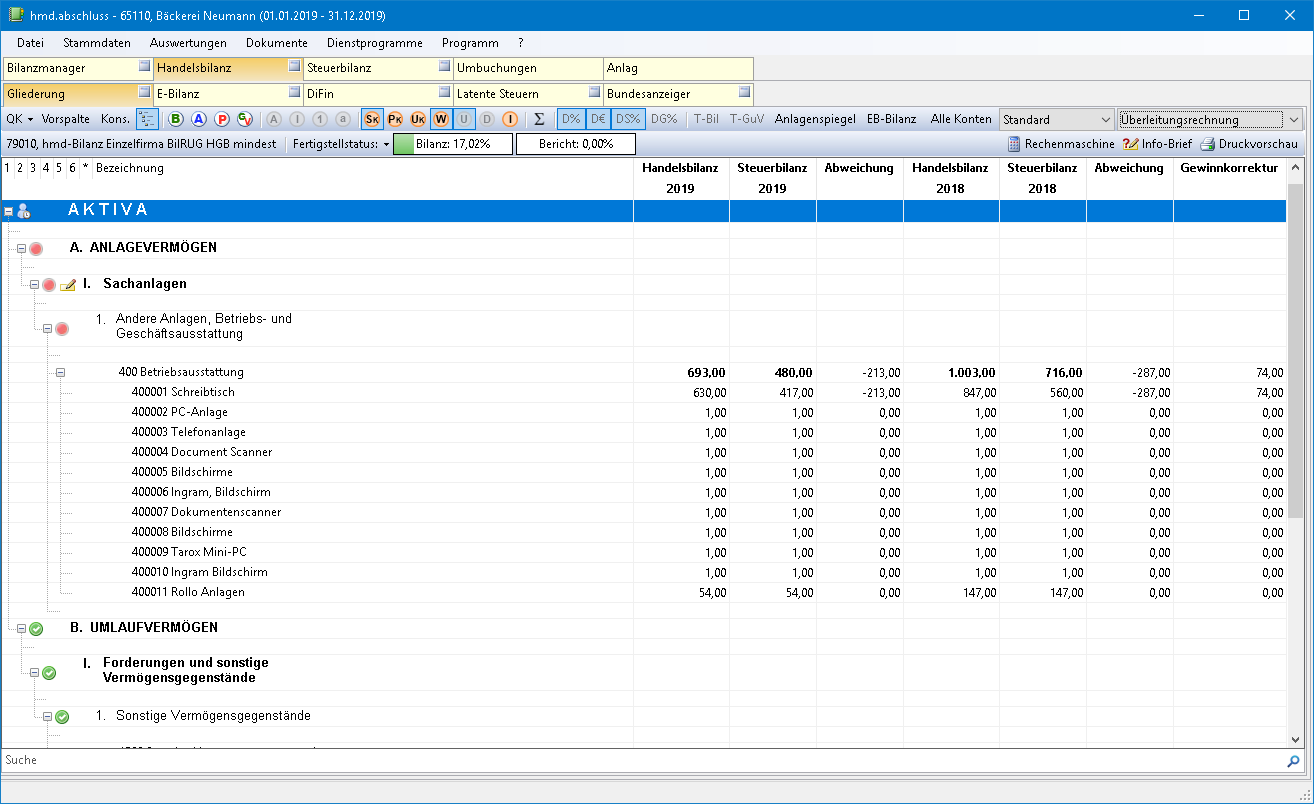 Rechnungswesen f�r Unternehmen - Rechnungswesen - Jahresabschluss - �berleitungsrechnung - Bilanzanzeige