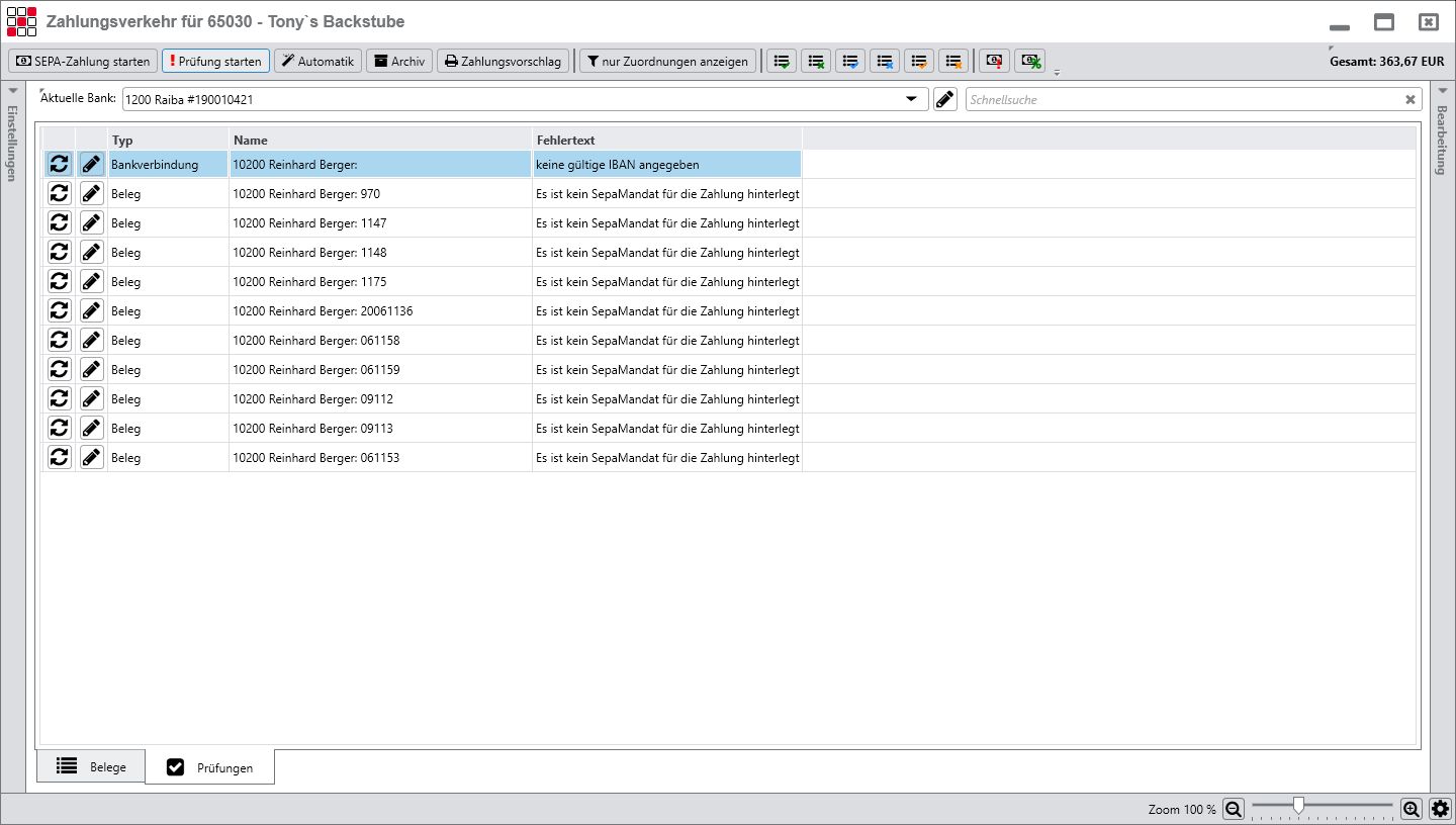 Rechnungswesen f�r Unternehmen - Finanzbuchhaltung - Zahlungsverkehr - SEPA - Pr�flauf