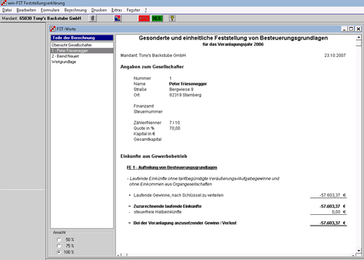 Steuern f�r Unternehmen - Steuern - Festellungserkl�rung - Detailberechnungen