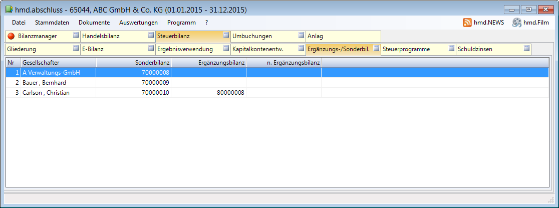 Rechnungswesen f�r Unternehmen - Rechnungswesen - Jahresabschluss - Sonderbilanz - Erg�nzungsbilanz - Stammdaten