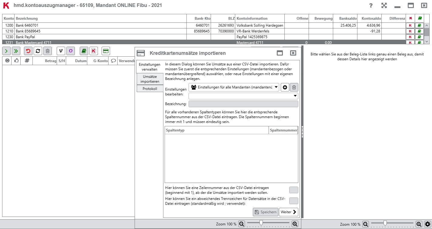 Rechnungswesen f�r Unternehmen - Finanzbuchhaltung - Kontoauszugsmanager - Kreditkartenums�tze