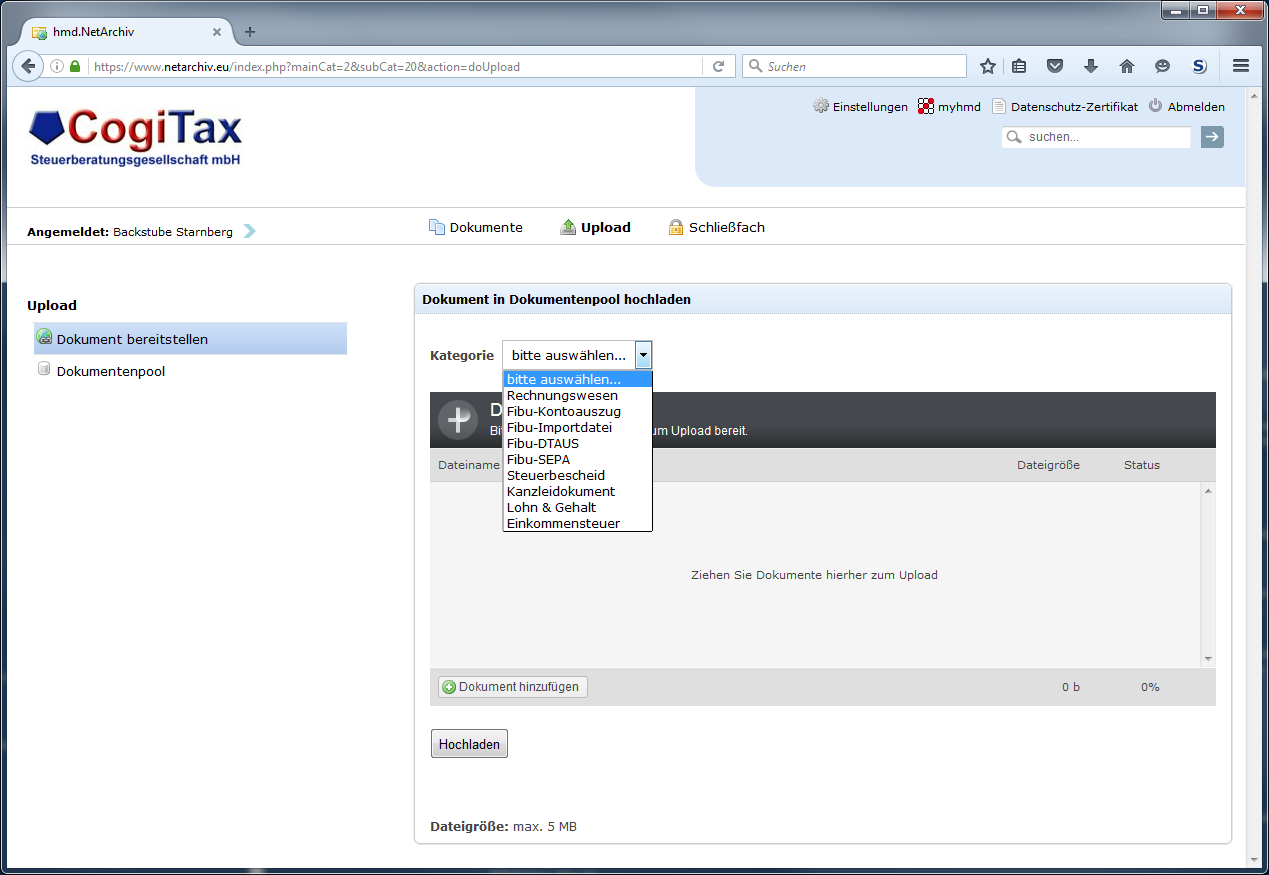 Cloudl�sungen f�r Unternehmen - Unternehmensl�sungen - Rechnungswesen - Netarchiv - Upload