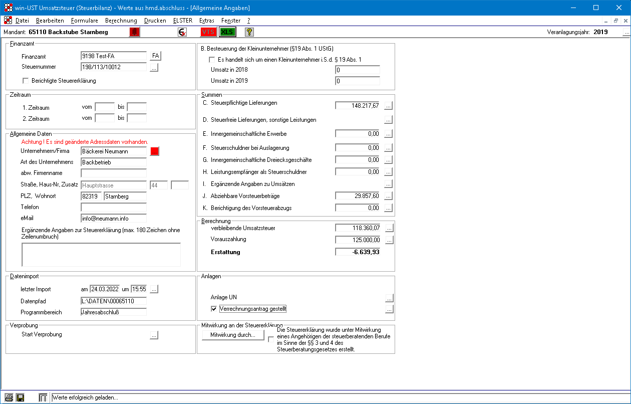 Rechnungswesen f�r Unternehmen - Steuern - Umsatzsteuererkl�rung  - �bersicht