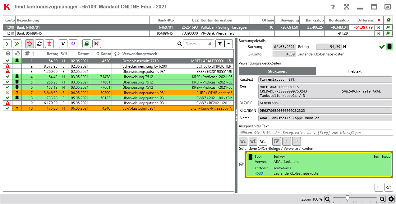 Rechnungswesen f�r Unternehmen - Finanzbuchhaltung - Kontoauszugsdaten - Verbuchen